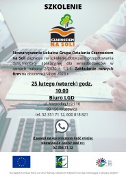 LGD Czarnoziem na Soli - Szkolenie dla wnioskodawców ubiegających się o dofinansowanie na podejmowanie działalności