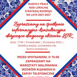 LGD Czarnoziem na Soli - Zapraszamy na spotkanie informacyjno-konsultacyjne dotyczące diagnozy obszaru LSR oraz warsztaty malowania wzorów kujawskich w Suchatówce